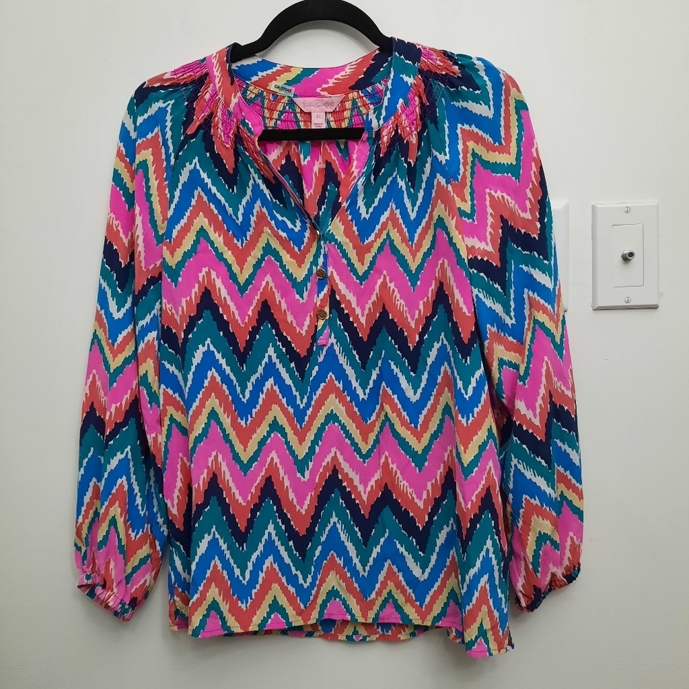 Lilly Pulitzer Chevron Elsa Silk  Multicolor Colorful Vibrant Spring Top